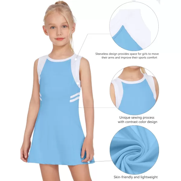 Zaclotre Girls Tennis Dress Cute Golf Outfit Sleeveless Workout Athletic Dresses with Shorts Pockets1blue
