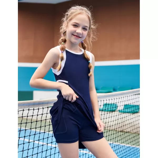 Zaclotre Girls Tennis Dress Cute Golf Outfit Sleeveless Workout Athletic Dresses with Shorts Pockets1navy Blue