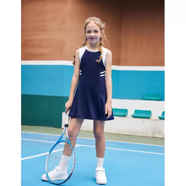 Zaclotre Girls Tennis Dress Cute Golf Outfit Sleeveless Workout Athletic Dresses with Shorts Pockets1navy Blue