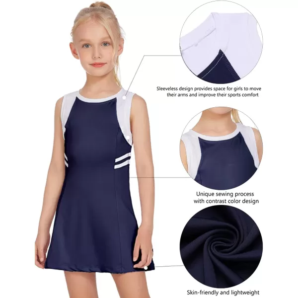 Zaclotre Girls Tennis Dress Cute Golf Outfit Sleeveless Workout Athletic Dresses with Shorts Pockets1navy Blue
