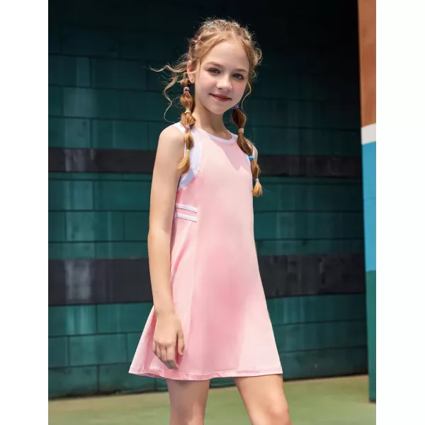 Zaclotre Girls Tennis Dress Cute Golf Outfit Sleeveless Workout Athletic Dresses with Shorts Pockets1pink