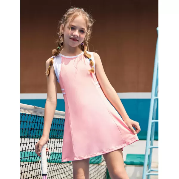 Zaclotre Girls Tennis Dress Cute Golf Outfit Sleeveless Workout Athletic Dresses with Shorts Pockets1pink