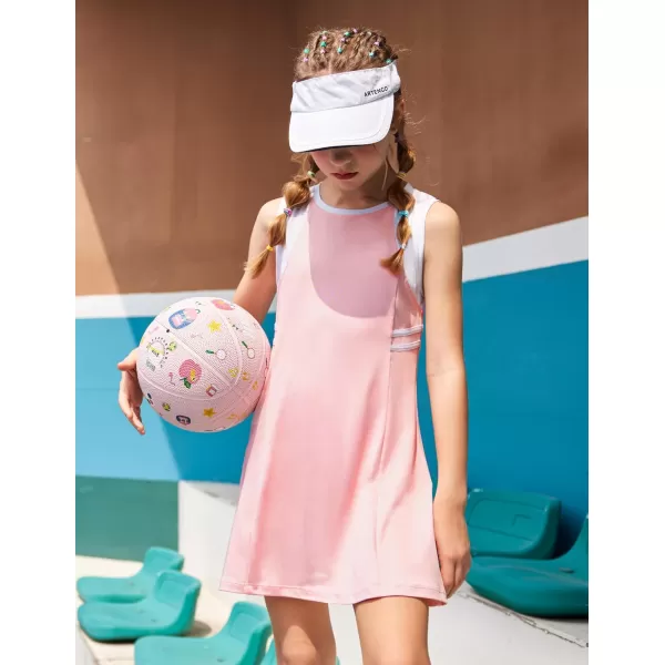 Zaclotre Girls Tennis Dress Cute Golf Outfit Sleeveless Workout Athletic Dresses with Shorts Pockets1pink