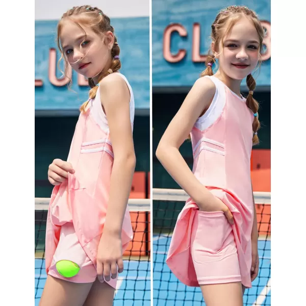 Zaclotre Girls Tennis Dress Cute Golf Outfit Sleeveless Workout Athletic Dresses with Shorts Pockets1pink