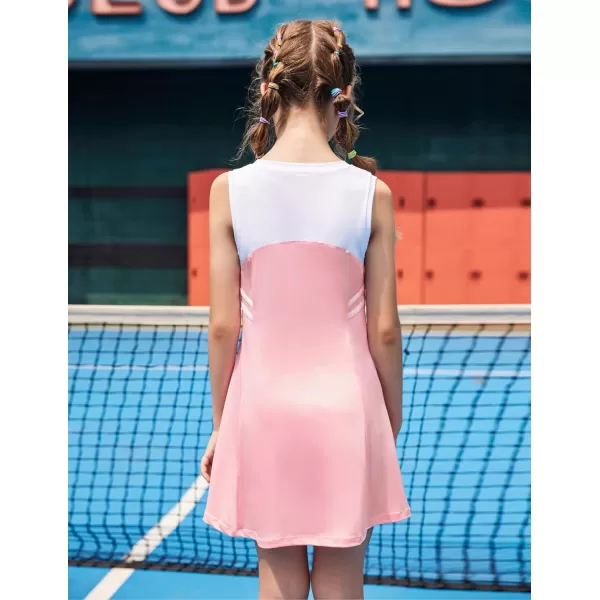 Zaclotre Girls Tennis Dress Cute Golf Outfit Sleeveless Workout Athletic Dresses with Shorts Pockets1pink