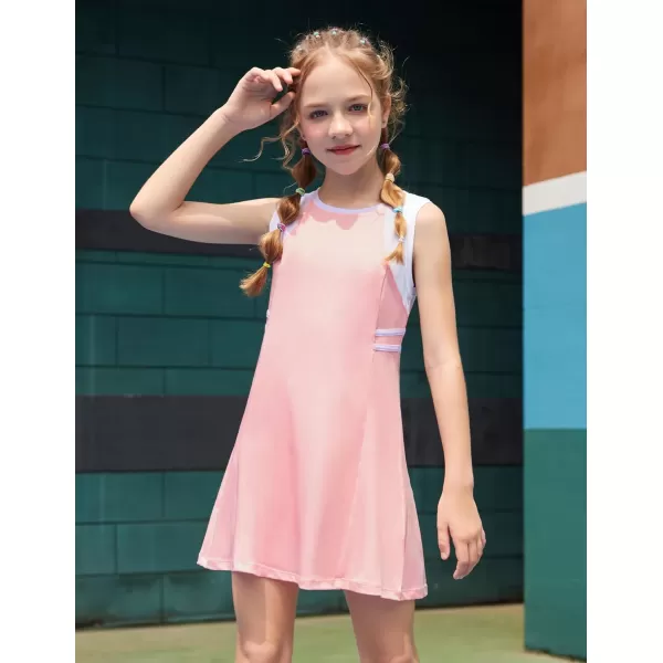 Zaclotre Girls Tennis Dress Cute Golf Outfit Sleeveless Workout Athletic Dresses with Shorts Pockets1pink