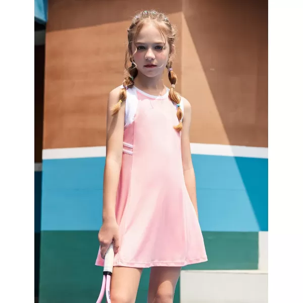 Zaclotre Girls Tennis Dress Cute Golf Outfit Sleeveless Workout Athletic Dresses with Shorts Pockets1pink