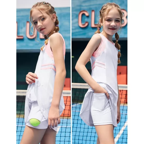 Zaclotre Girls Tennis Dress Cute Golf Outfit Sleeveless Workout Athletic Dresses with Shorts Pockets1white