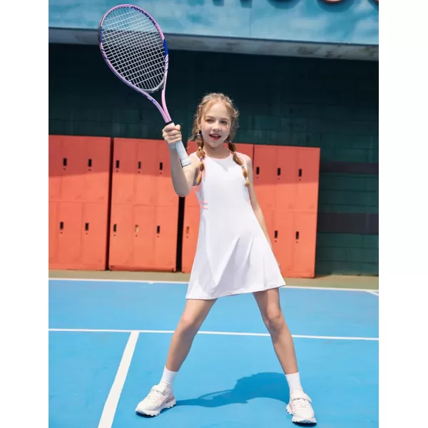 Zaclotre Girls Tennis Dress Cute Golf Outfit Sleeveless Workout Athletic Dresses with Shorts Pockets1white
