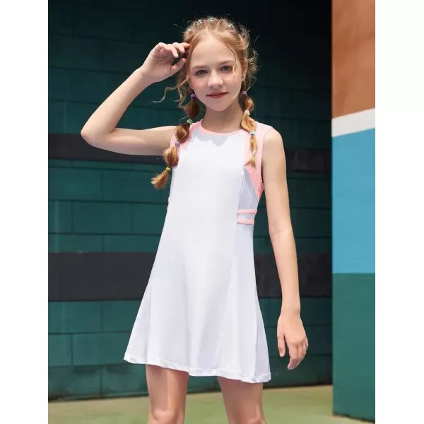 Zaclotre Girls Tennis Dress Cute Golf Outfit Sleeveless Workout Athletic Dresses with Shorts Pockets1white