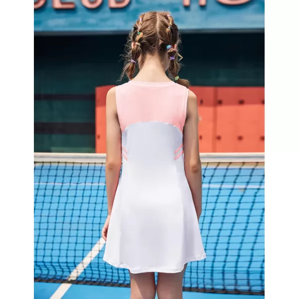 Zaclotre Girls Tennis Dress Cute Golf Outfit Sleeveless Workout Athletic Dresses with Shorts Pockets1white