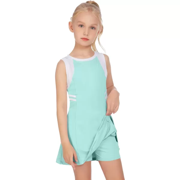Zaclotre Girls Tennis Dress Cute Golf Outfit Sleeveless Workout Athletic Dresses with Shorts PocketsLight Green