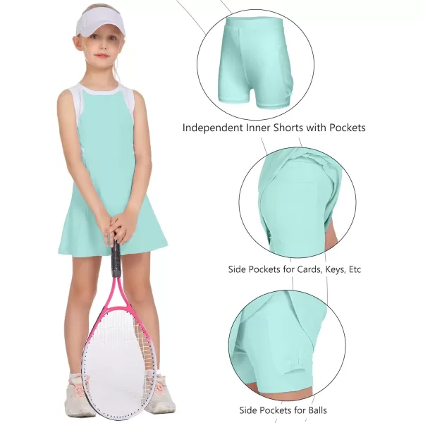 Zaclotre Girls Tennis Dress Cute Golf Outfit Sleeveless Workout Athletic Dresses with Shorts PocketsLight Green