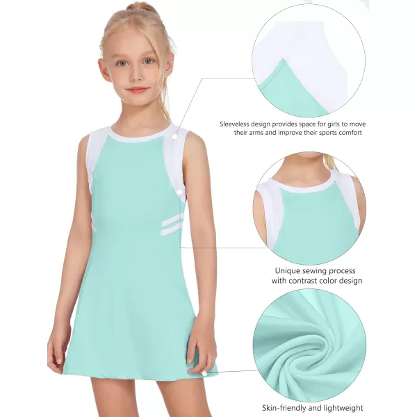 Zaclotre Girls Tennis Dress Cute Golf Outfit Sleeveless Workout Athletic Dresses with Shorts PocketsLight Green