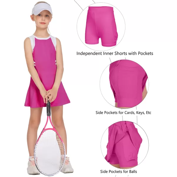 Zaclotre Girls Tennis Dress Cute Golf Outfit Sleeveless Workout Athletic Dresses with Shorts PocketsRose Pink