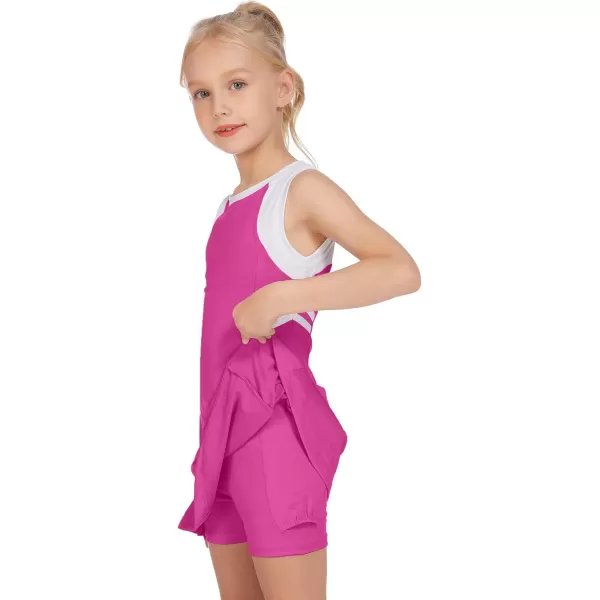 Zaclotre Girls Tennis Dress Cute Golf Outfit Sleeveless Workout Athletic Dresses with Shorts PocketsRose Pink