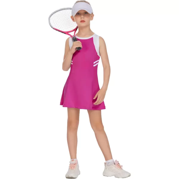Zaclotre Girls Tennis Dress Cute Golf Outfit Sleeveless Workout Athletic Dresses with Shorts PocketsRose Pink