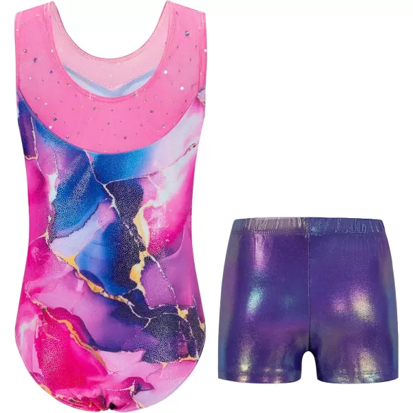 Zaclotre Gymnastics Leotards for Girls Sparkly Ballet Dance Biketards Tumbling Outfit with Matching Shorts SetMarble Rose Purple