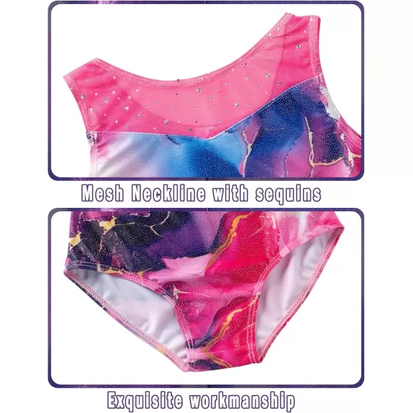 Zaclotre Gymnastics Leotards for Girls Sparkly Ballet Dance Biketards Tumbling Outfit with Matching Shorts SetMarble Rose Purple