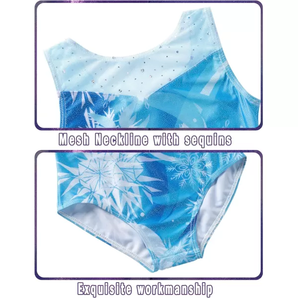 Zaclotre Gymnastics Leotards for Girls Sparkly Ballet Dance Biketards Tumbling Outfit with Matching Shorts SetSnowflake Blue