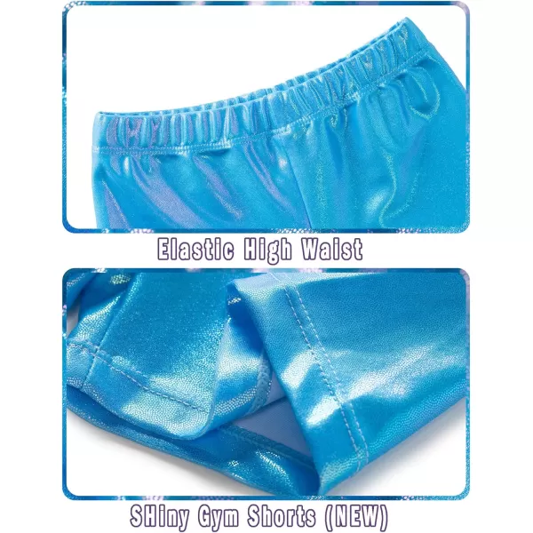 Zaclotre Gymnastics Leotards for Girls Sparkly Ballet Dance Biketards Tumbling Outfit with Matching Shorts SetSnowflake Blue