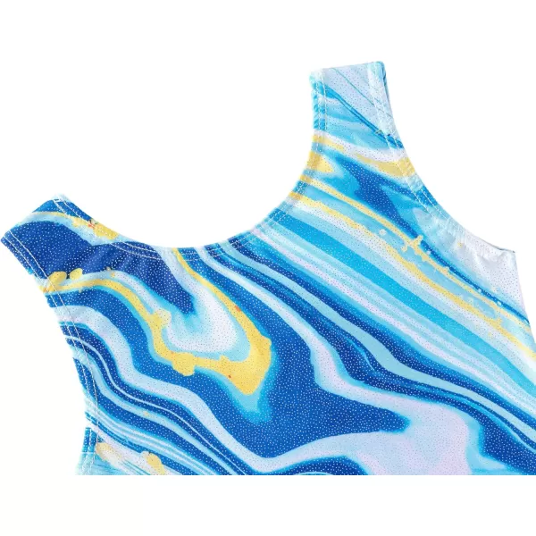 Zaclotre Gymnastics Leotards for Girls Sparkly Sleeveless Dance Unitards Biketards with Gym ShortsBlueYellow Marble
