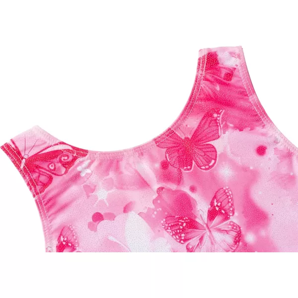 Zaclotre Gymnastics Leotards for Girls Sparkly Sleeveless Dance Unitards Biketards with Gym ShortsPink Butterfly