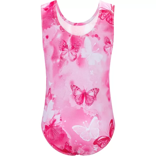 Zaclotre Gymnastics Leotards for Girls Sparkly Sleeveless Dance Unitards Biketards with Gym ShortsPink Butterfly