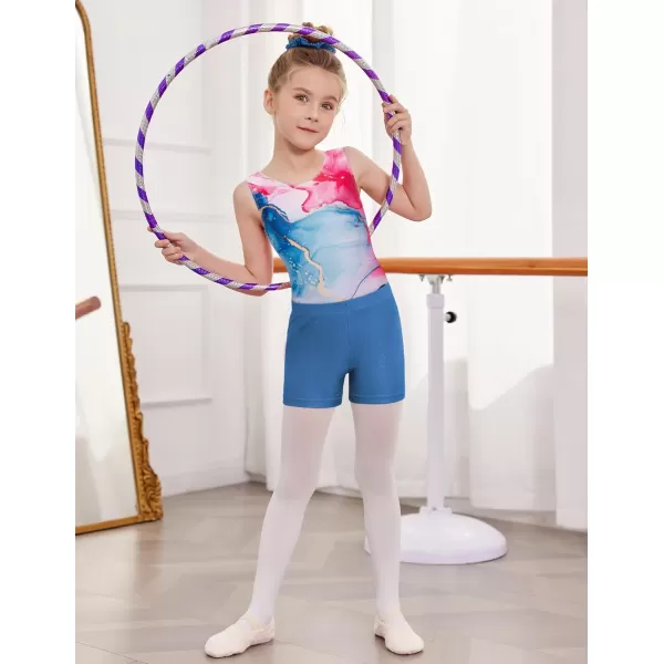 Zaclotre Gymnastics Leotards for Girls Sparkly Sleeveless Dance Unitards Biketards with Gym ShortsPinkBlue Marble