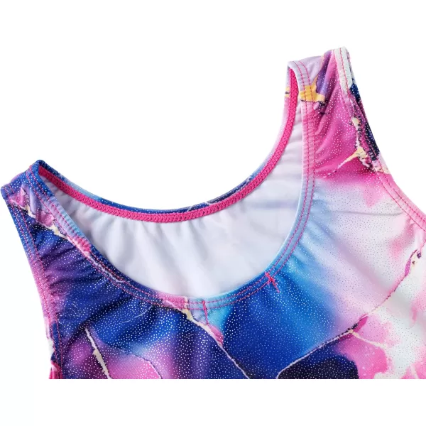 Zaclotre Gymnastics Leotards for Girls Sparkly Sleeveless Dance Unitards Biketards with Gym ShortsPinkPurple Marble