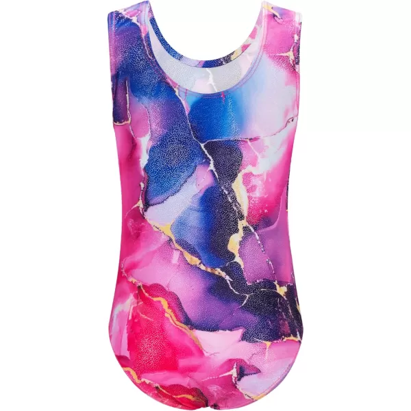 Zaclotre Gymnastics Leotards for Girls Sparkly Sleeveless Dance Unitards Biketards with Gym ShortsPinkPurple Marble