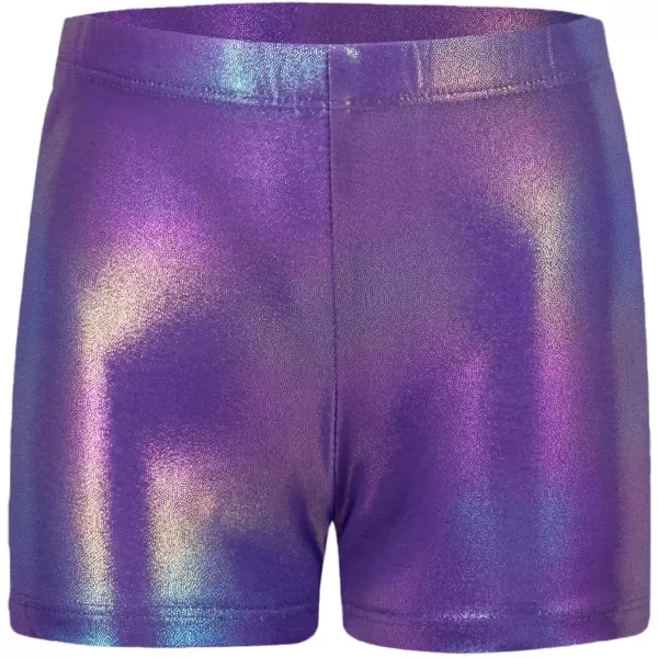 Zaclotre Gymnastics Leotards for Girls Sparkly Sleeveless Dance Unitards Biketards with Gym ShortsWhite Purple Flame