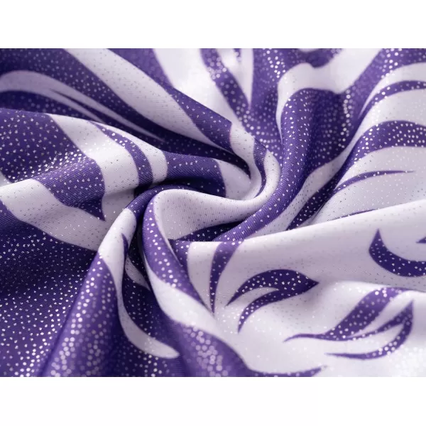 Zaclotre Gymnastics Leotards for Girls Sparkly Sleeveless Dance Unitards Biketards with Gym ShortsWhite Purple Flame