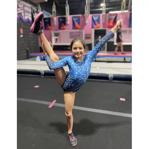 Zaclotre Kid Girls Gymnastic Leotard Long Sleeve Color Gradient Sparkly Ballet Dance One Piece OutfitBlue Stars