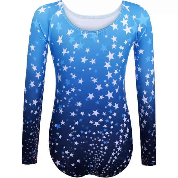 Zaclotre Kid Girls Gymnastic Leotard Long Sleeve Color Gradient Sparkly Ballet Dance One Piece OutfitBlue Stars
