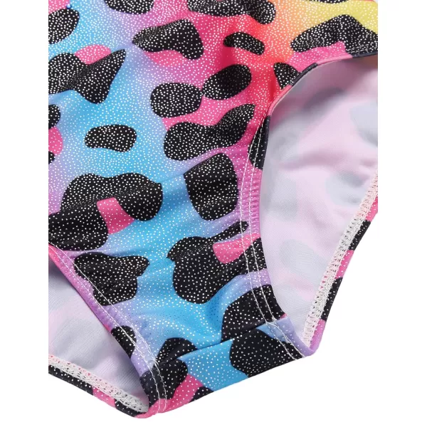 Zaclotre Kid Girls Gymnastic Leotard Long Sleeve Color Gradient Sparkly Ballet Dance One Piece OutfitColorful Leopard