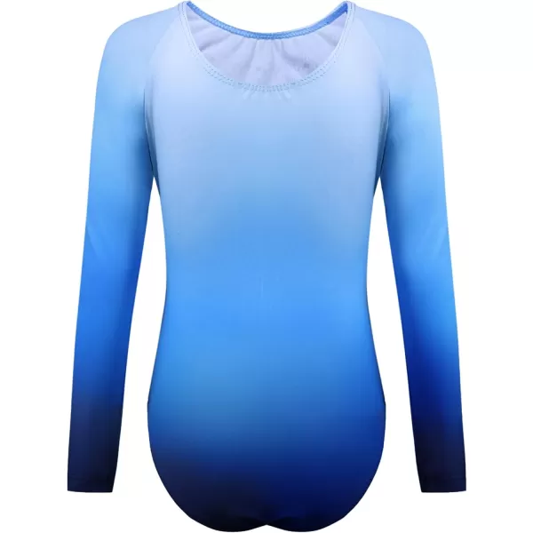 Zaclotre Kid Girls Gymnastic Leotard Long Sleeve Color Gradient Sparkly Ballet Dance One Piece OutfitDark Blue