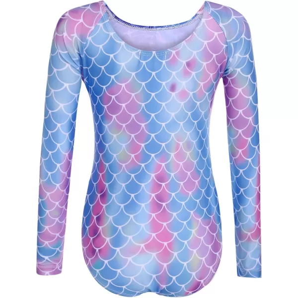 Zaclotre Kid Girls Gymnastic Leotard Long Sleeve Color Gradient Sparkly Ballet Dance One Piece OutfitMulticolor Mermaid