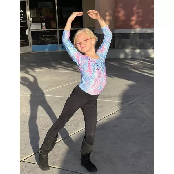 Zaclotre Kid Girls Gymnastic Leotard Long Sleeve Color Gradient Sparkly Ballet Dance One Piece OutfitMulticolor Mermaid