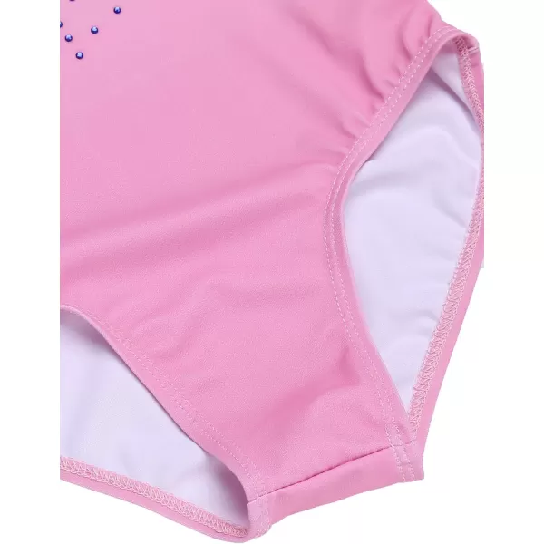 Zaclotre Kid Girls Gymnastic Leotard Long Sleeve Color Gradient Sparkly Ballet Dance One Piece OutfitPink