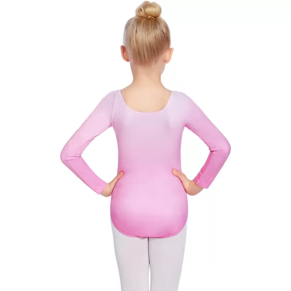 Zaclotre Kid Girls Gymnastic Leotard Long Sleeve Color Gradient Sparkly Ballet Dance One Piece OutfitPink
