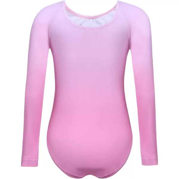 Zaclotre Kid Girls Gymnastic Leotard Long Sleeve Color Gradient Sparkly Ballet Dance One Piece OutfitPink