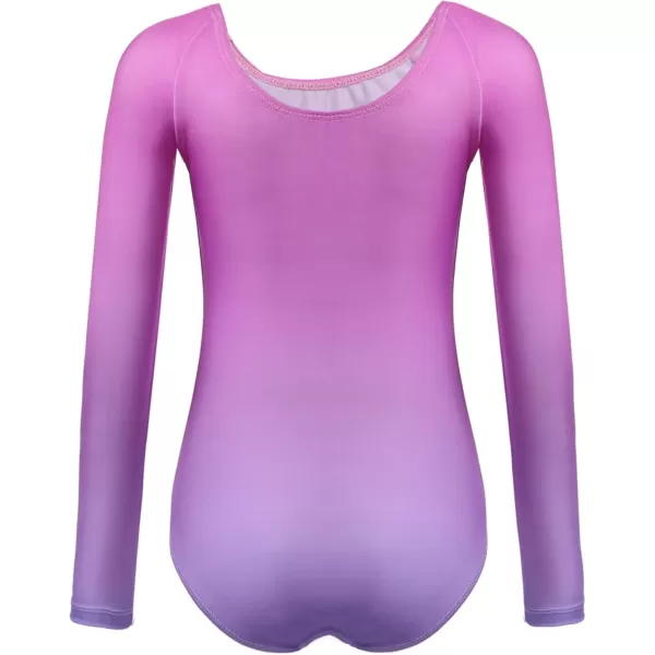 Zaclotre Kid Girls Gymnastic Leotard Long Sleeve Color Gradient Sparkly Ballet Dance One Piece OutfitPink Lilac