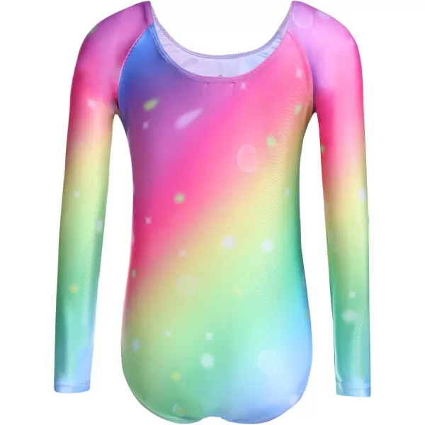 Zaclotre Kid Girls Gymnastic Leotard Long Sleeve Color Gradient Sparkly Ballet Dance One Piece OutfitRainbow