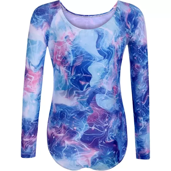 Zaclotre Kid Girls Gymnastic Leotard Long Sleeve Color Gradient Sparkly Ballet Dance One Piece OutfitShiny Blue Spark
