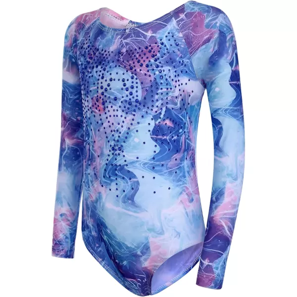 Zaclotre Kid Girls Gymnastic Leotard Long Sleeve Color Gradient Sparkly Ballet Dance One Piece OutfitShiny Blue Spark