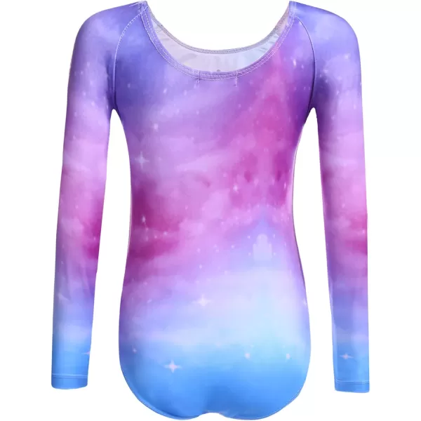 Zaclotre Kid Girls Gymnastic Leotard Long Sleeve Color Gradient Sparkly Ballet Dance One Piece OutfitShiny Sky