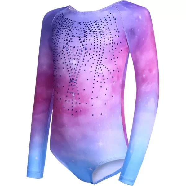Zaclotre Kid Girls Gymnastic Leotard Long Sleeve Color Gradient Sparkly Ballet Dance One Piece OutfitShiny Sky