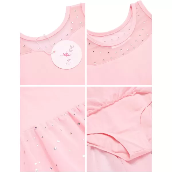 Zaclotre Kid Girls Sparkly Dance Leotard with Skirt HiLow Shiny Ballet Dance DressesBallet Pink