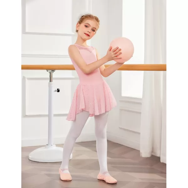 Zaclotre Kid Girls Sparkly Dance Leotard with Skirt HiLow Shiny Ballet Dance DressesBallet Pink